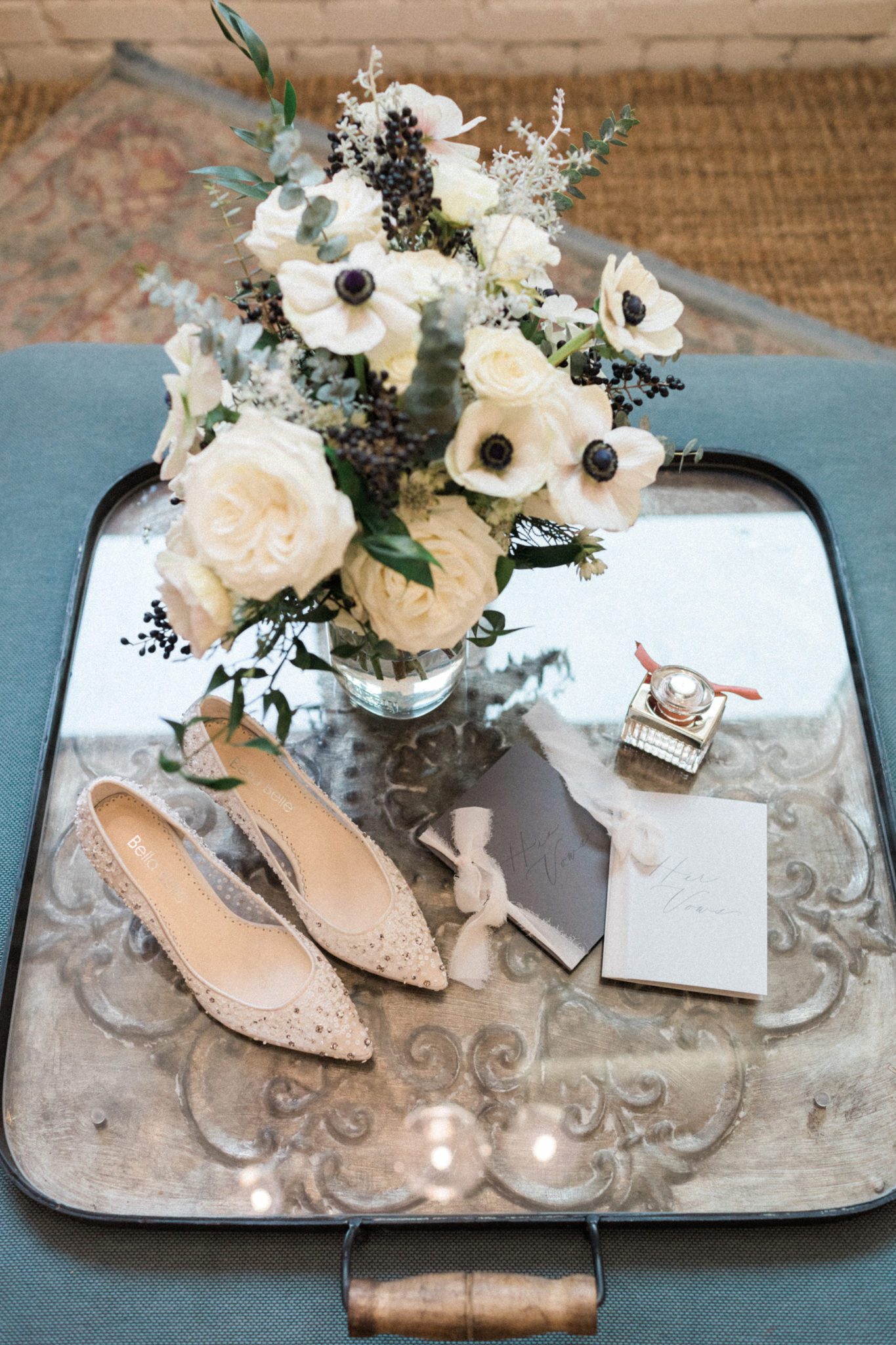 Monochromatic bridal bouquet inspiration with anemonastrum 
