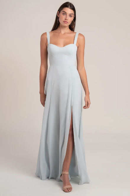 Pastel bridesmaids dresses: pale blue bridesmaid dress from Jenny Yoo for a spring wedding
