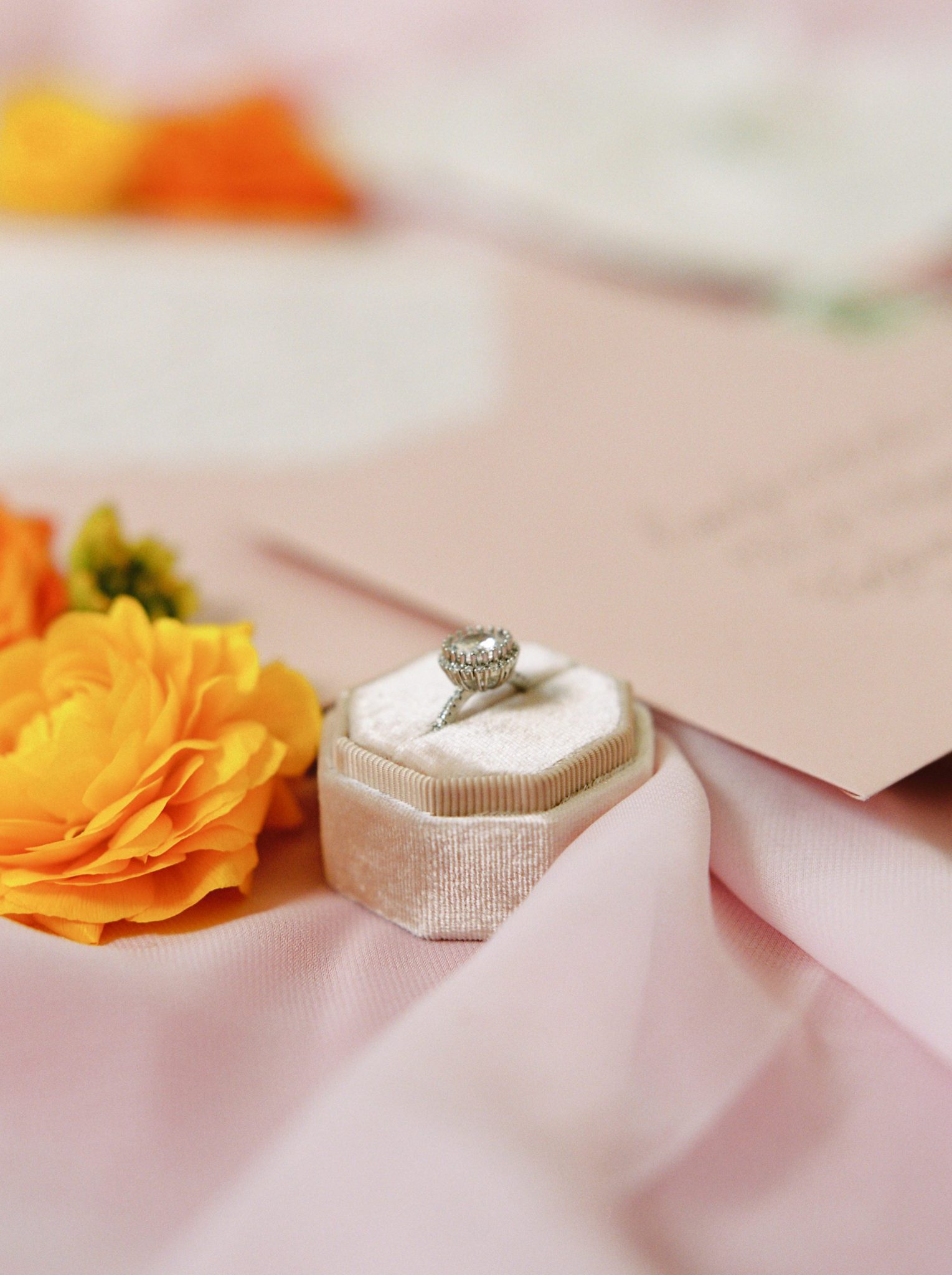 Engagement ring in pink blush ring box