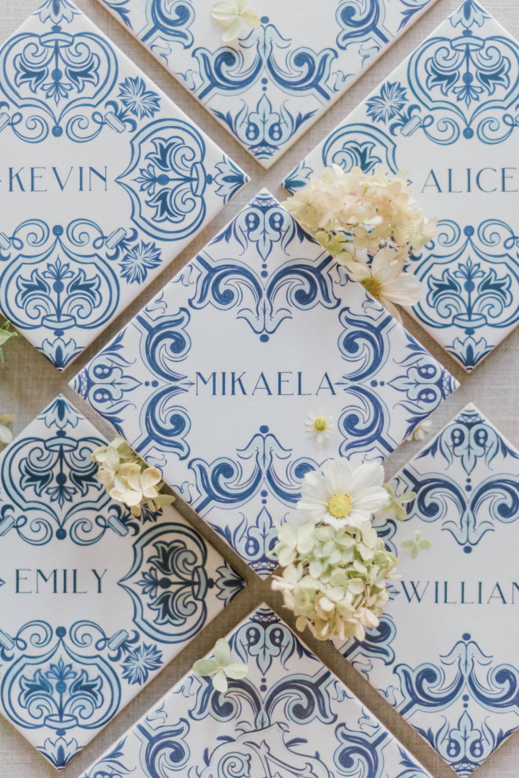 Portugal inspired wedding day place cards