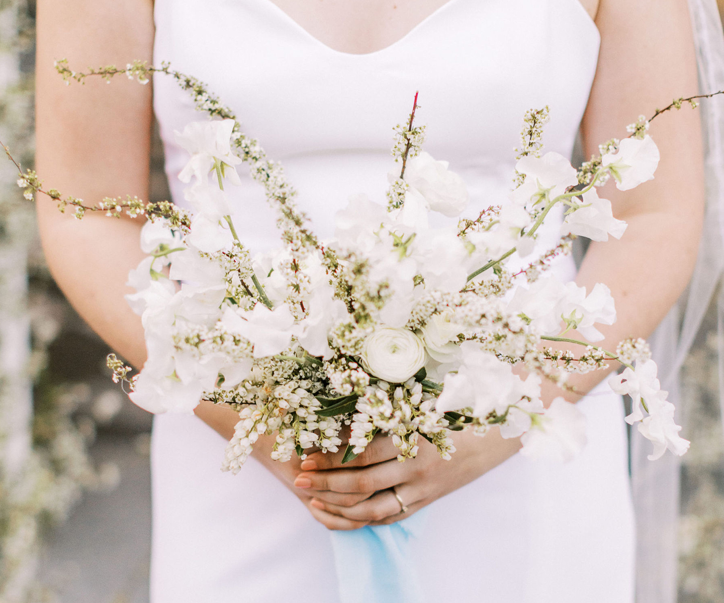 White wedding bouquet inspiration with sweet peas