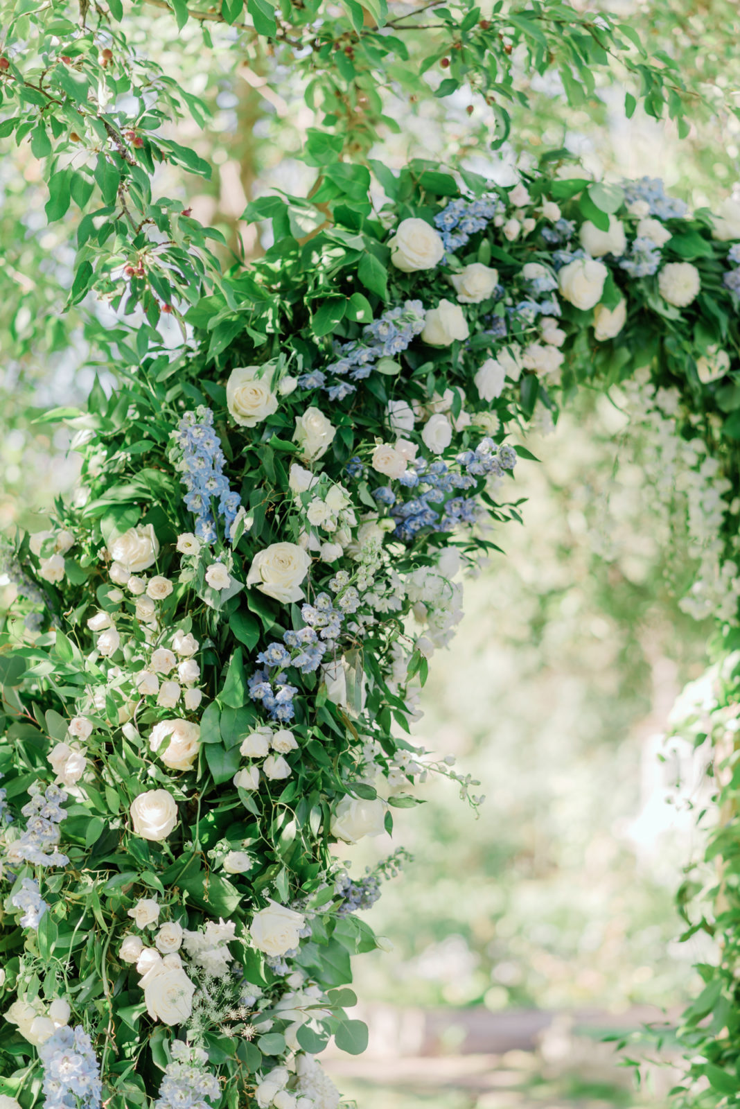 Showstopping white and blue floral arch