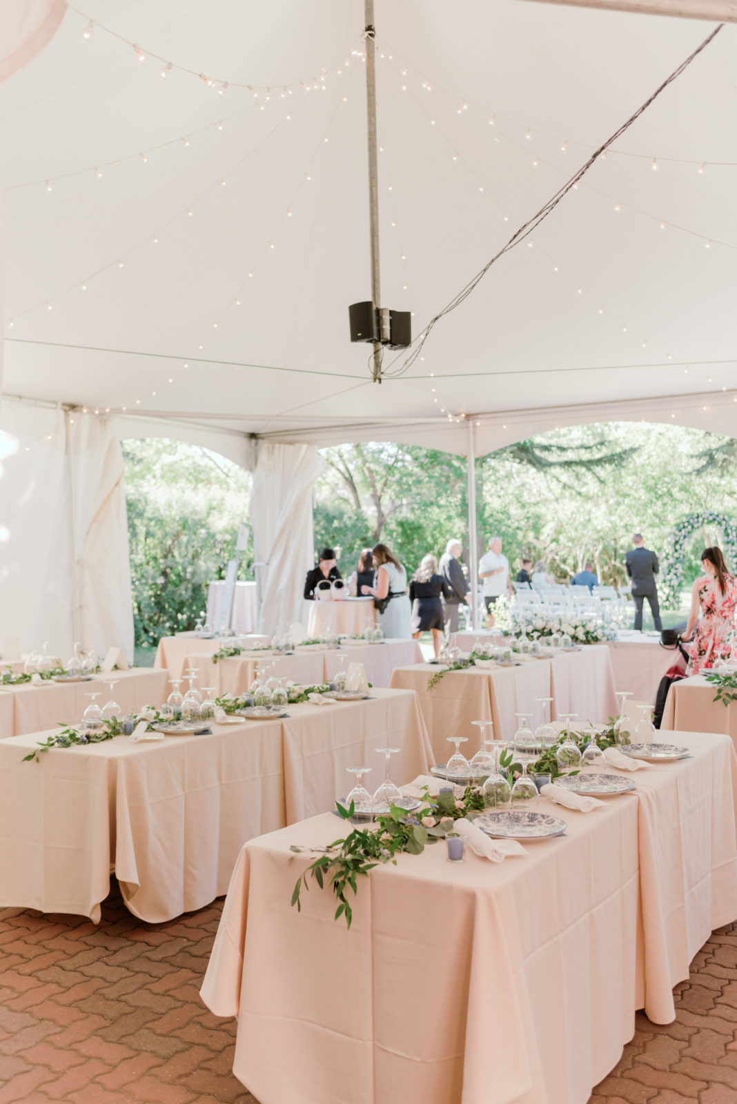 Wedding reception design inspiration for a white tent outdoor summer wedding