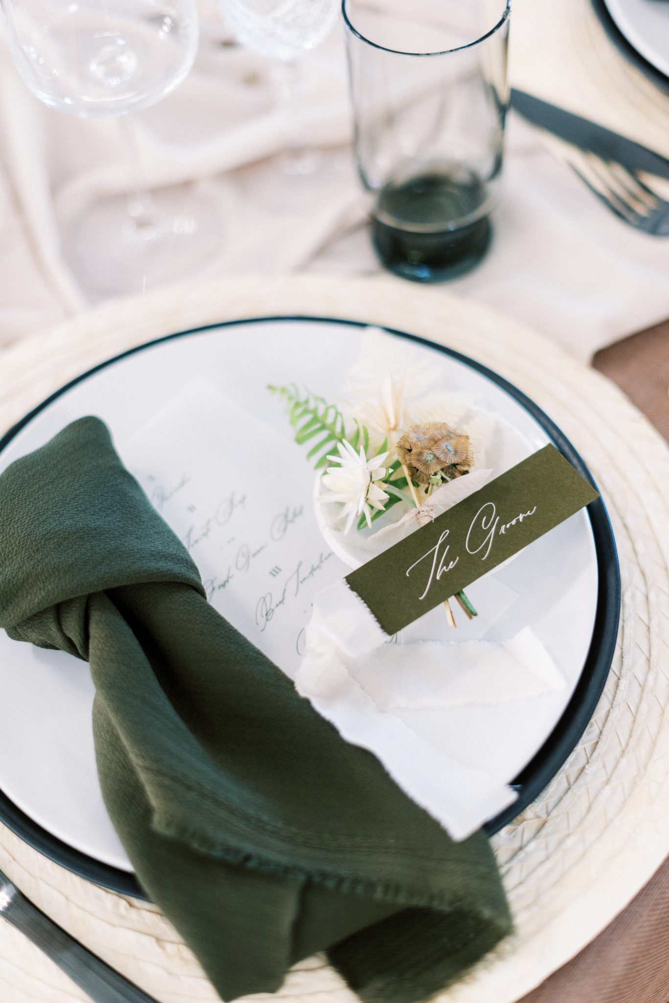 Olive place cards for your wedding reception