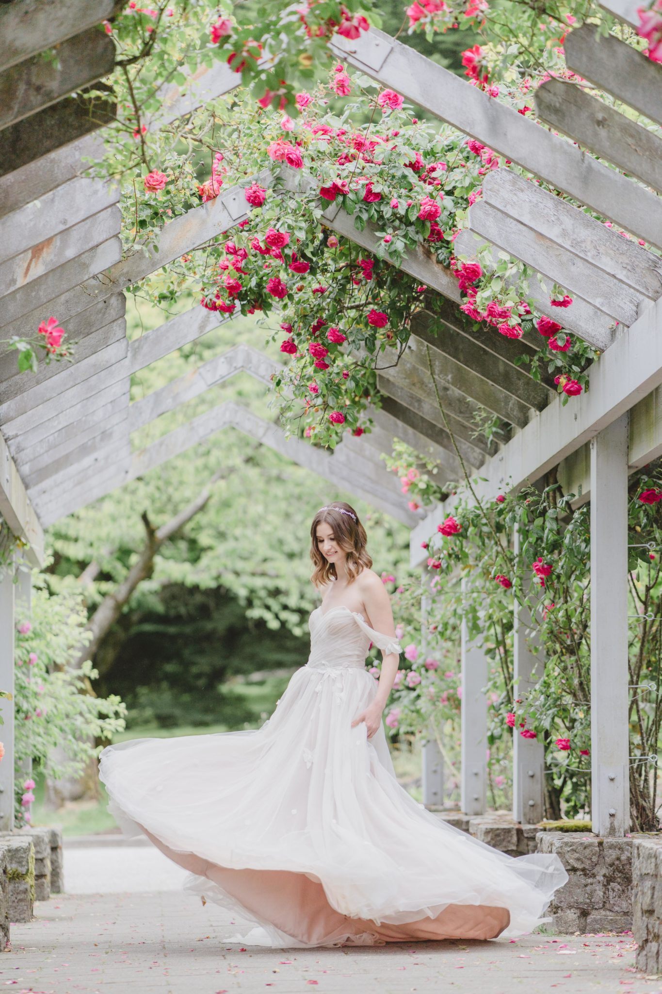 Romantic off the should Lillian West wedding gown