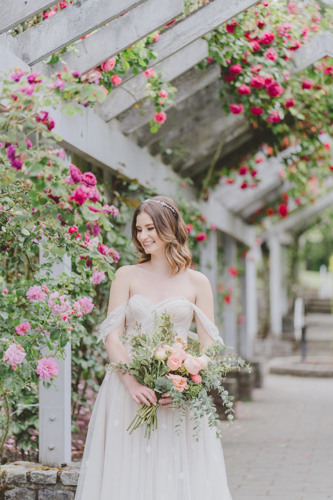 Romantic off the shoulder Lillian West wedding gown featured in a Taylor Swift inspired elopement editorial