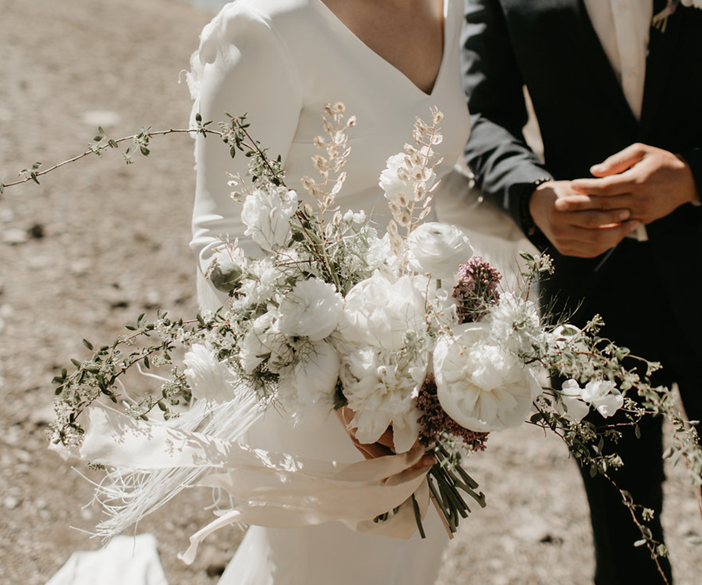 White wedding bouquet with dried florals
