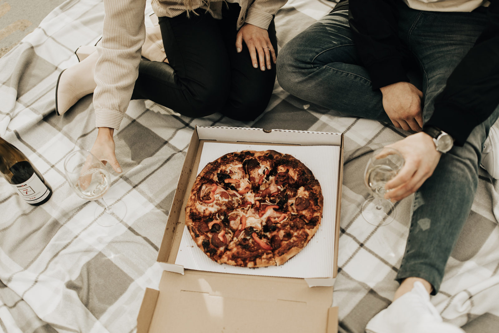 Pizza and wine at your engagement session