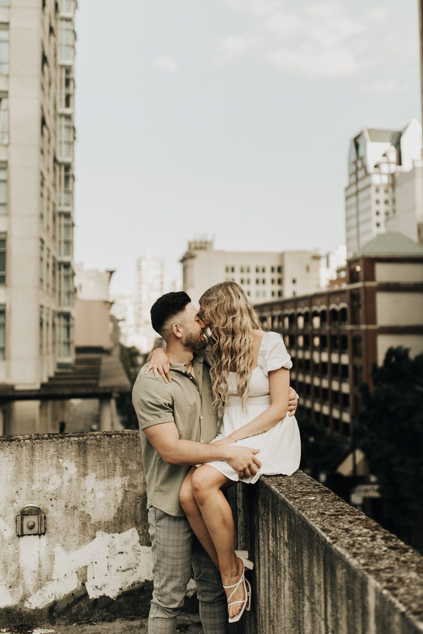 Picture perfect downtown Vancouver engagement session with an outfit change