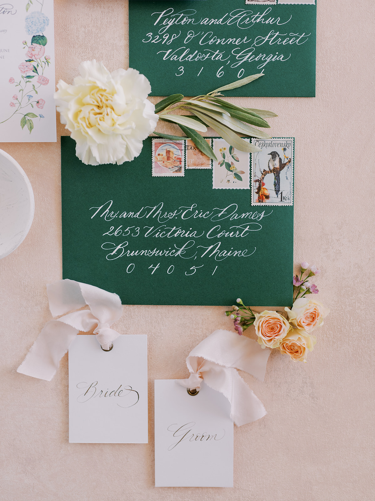Debbie Wong Designs emerald green stationery suite with nature theme