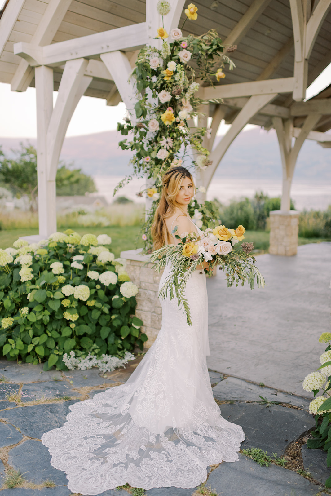Golden florals for a nature inspired wedding at luxury BC wedding venue Sanctuary Gardens