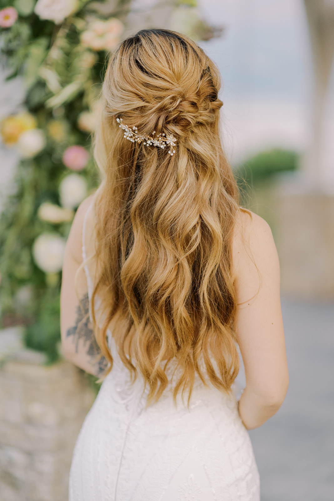 Elegant bridal hair style for a black tie wedding