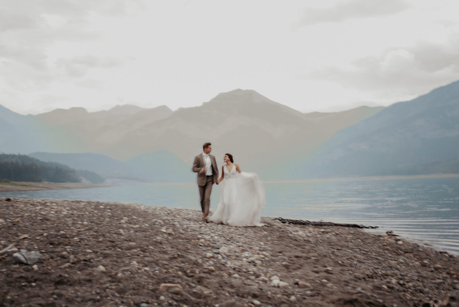 Wedding portraits during blue hour in the mountains
