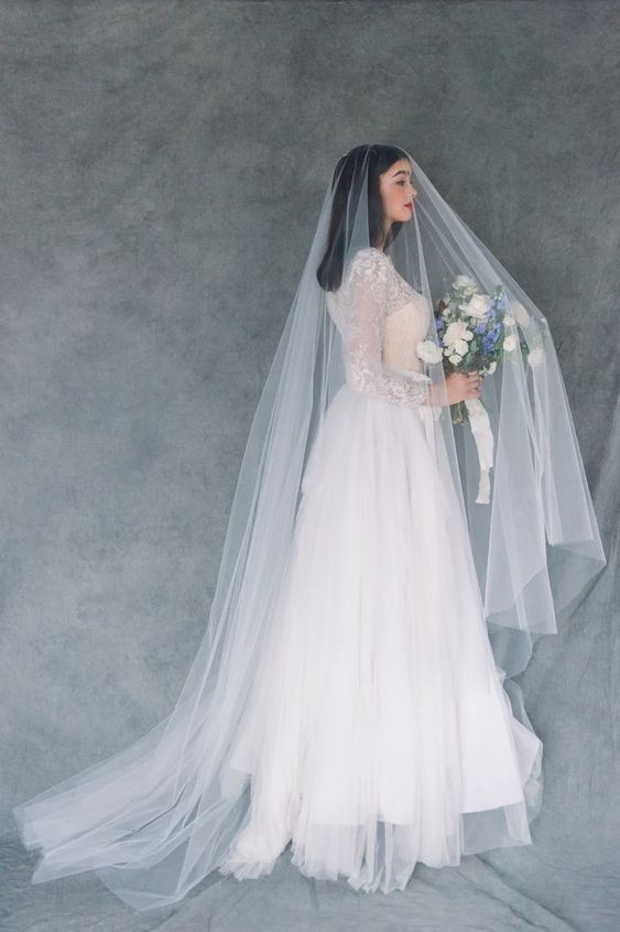 Cathedral veil made of English tulle