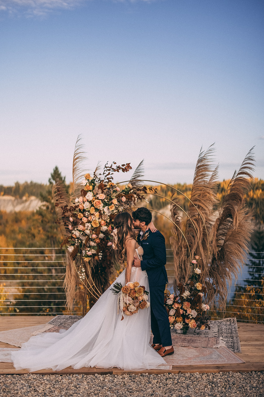 Pampas Grass, String Lights, and A Dramatic Sunset Ceremony Make This New Venue's Debut Feature More Than Memorable