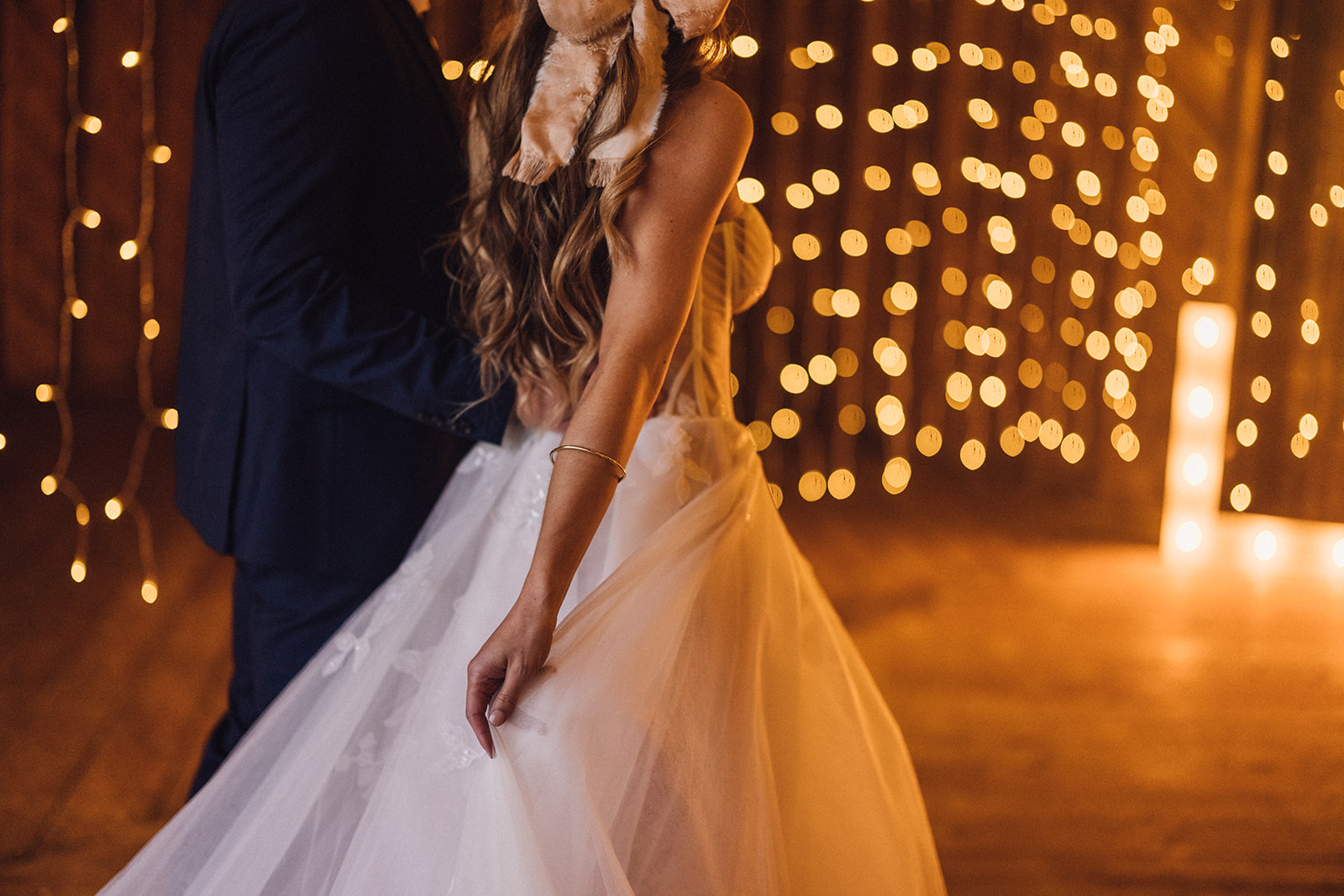 Twinkle lights in a barn wedding inspiration