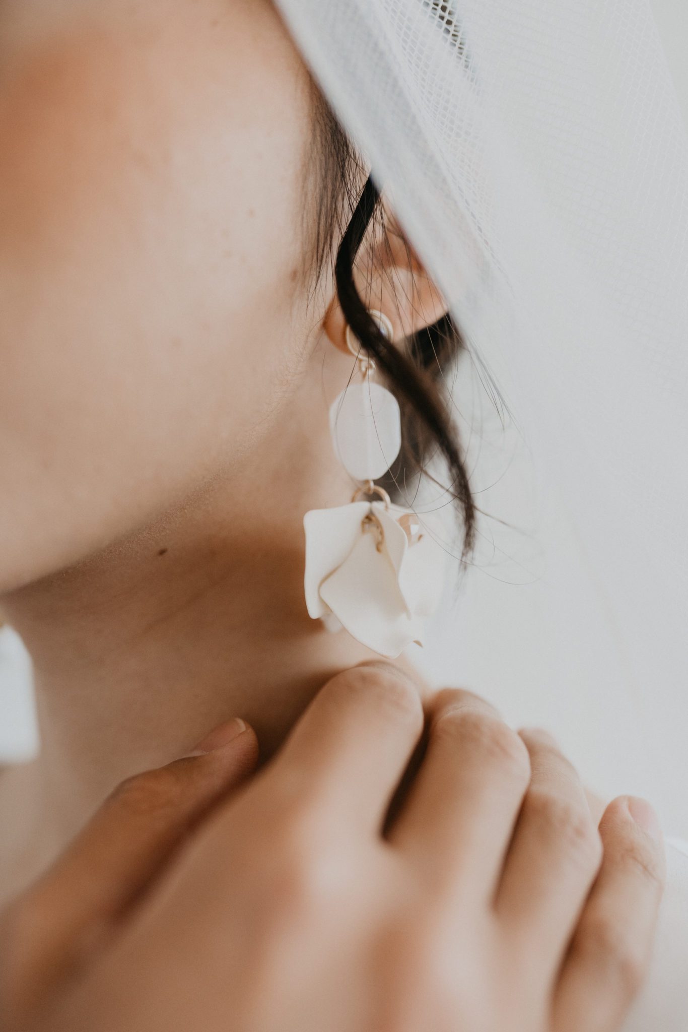 White boho bridal earrings