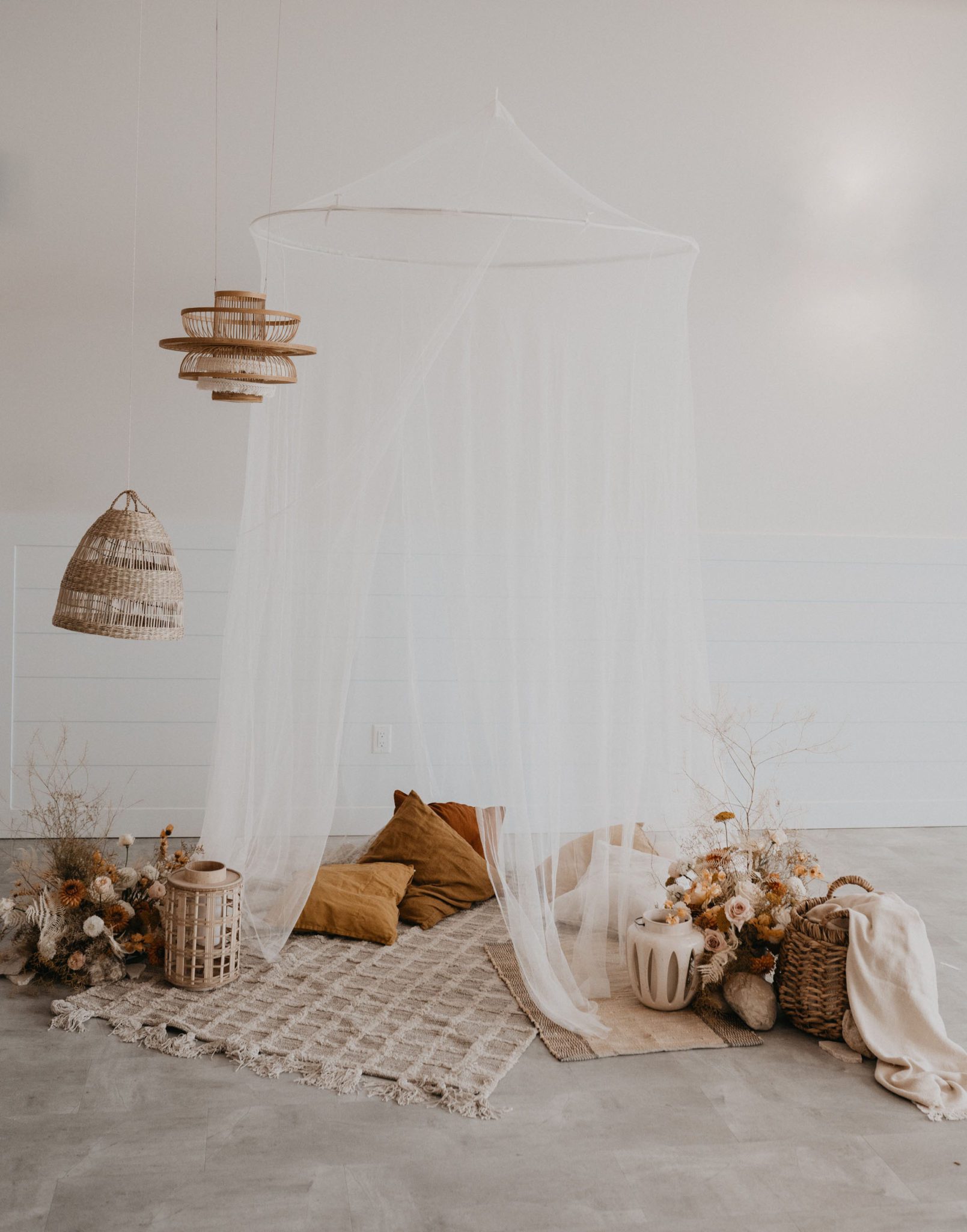 This Indoor Elopement Inspiration Brings The Outdoors Inside With A Boho Canopy Tent for Two