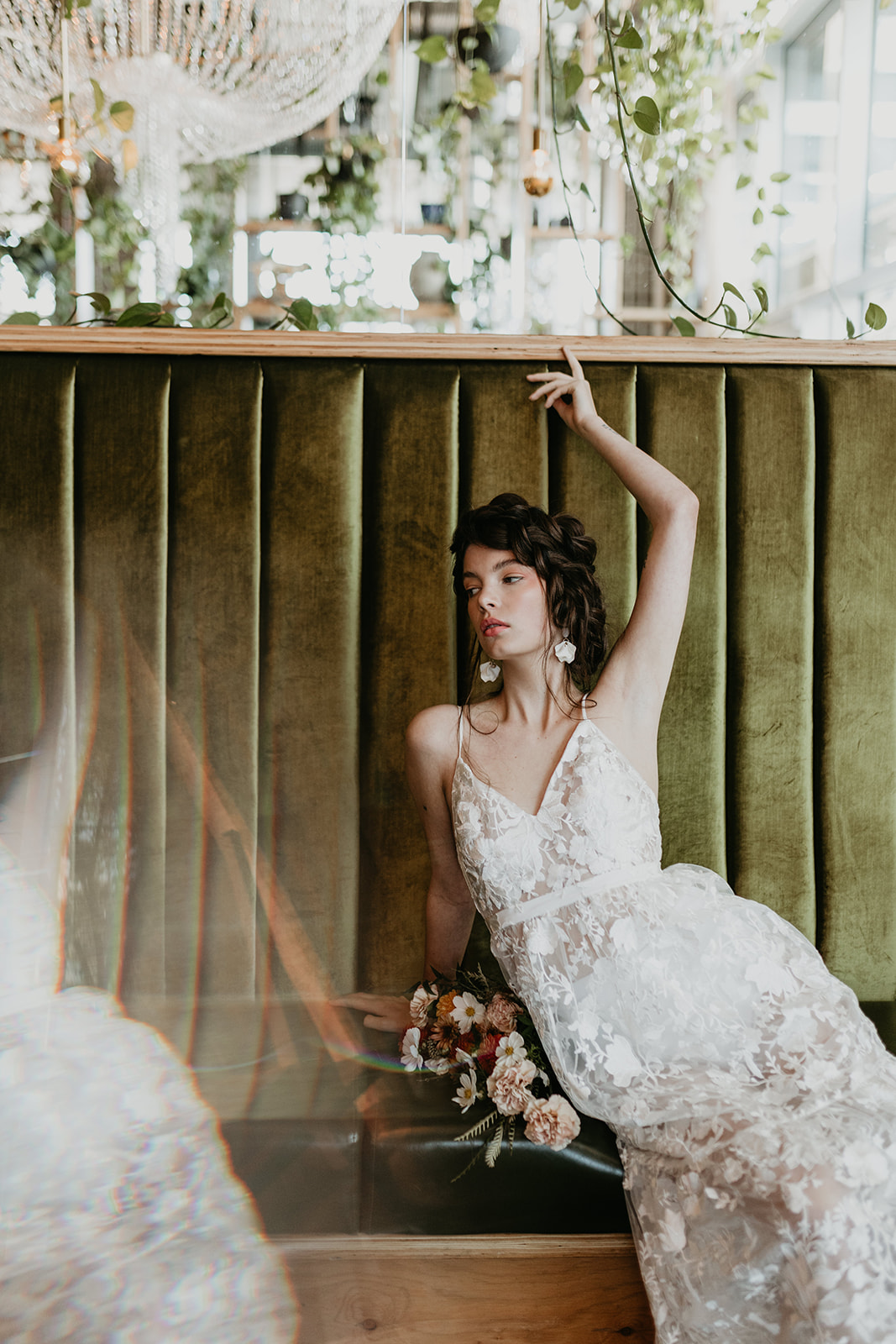 White midi Park & Fifth Co wedding dress featured in an Orchard restaurant editorial