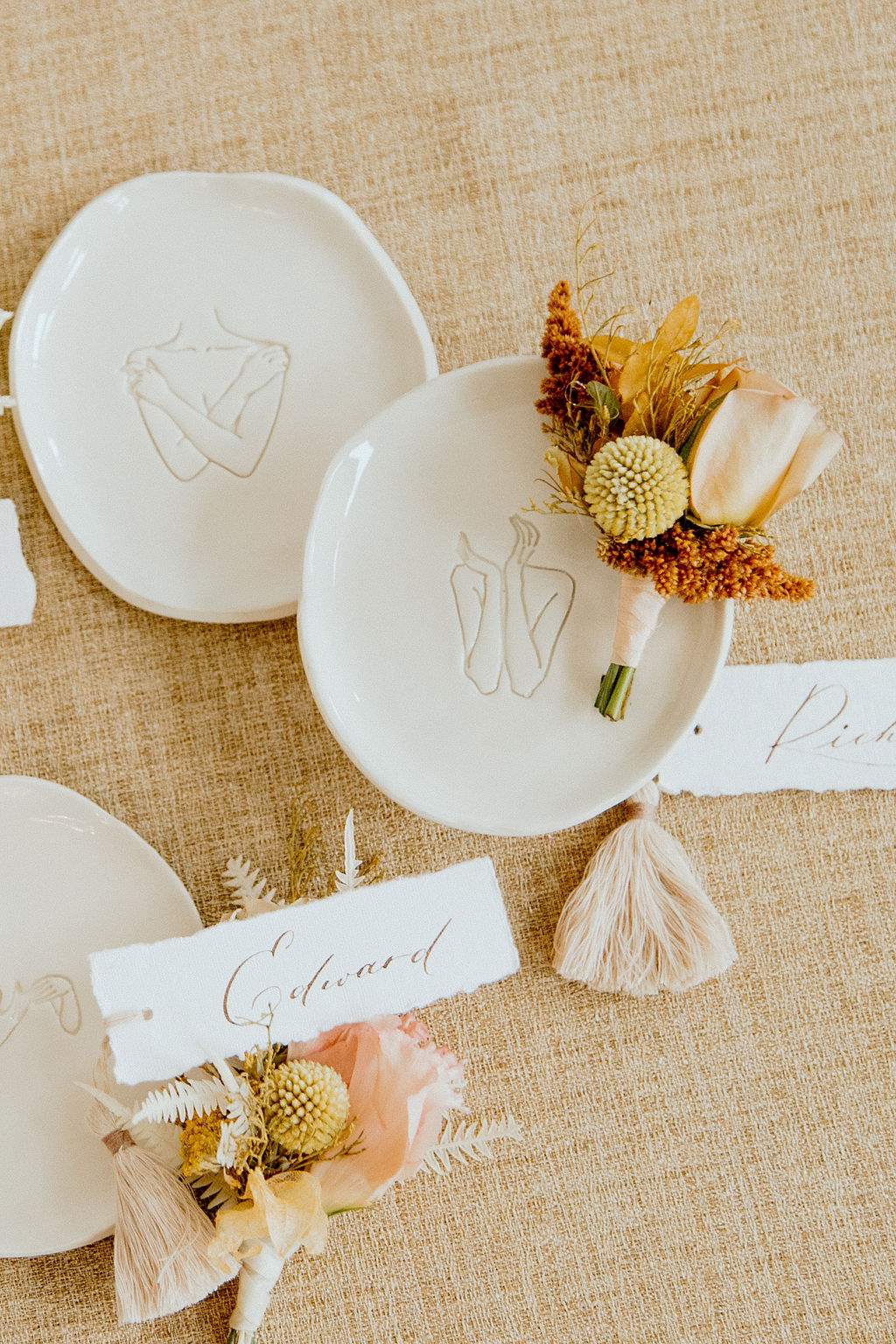 Clay ring dishes for a boho wedding day