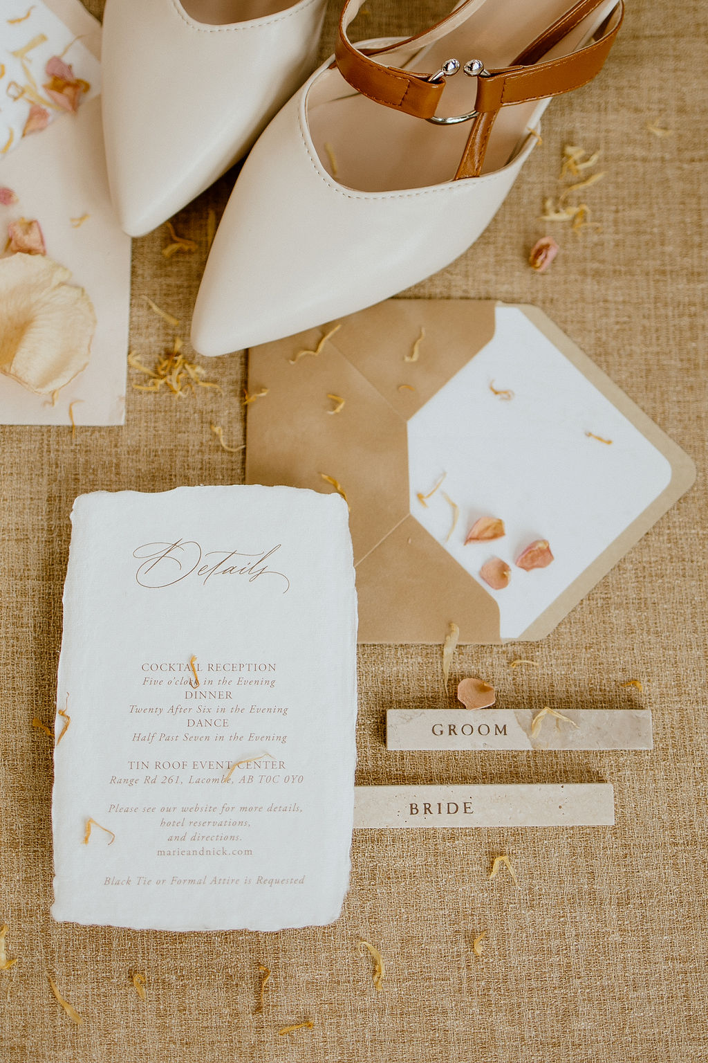 Styled fall wedding details in neutral tones and a fall colour palette