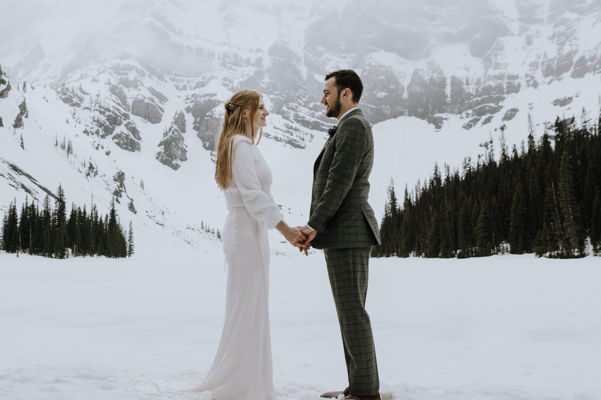Intimate winter elopement in Kananaskis Alberta