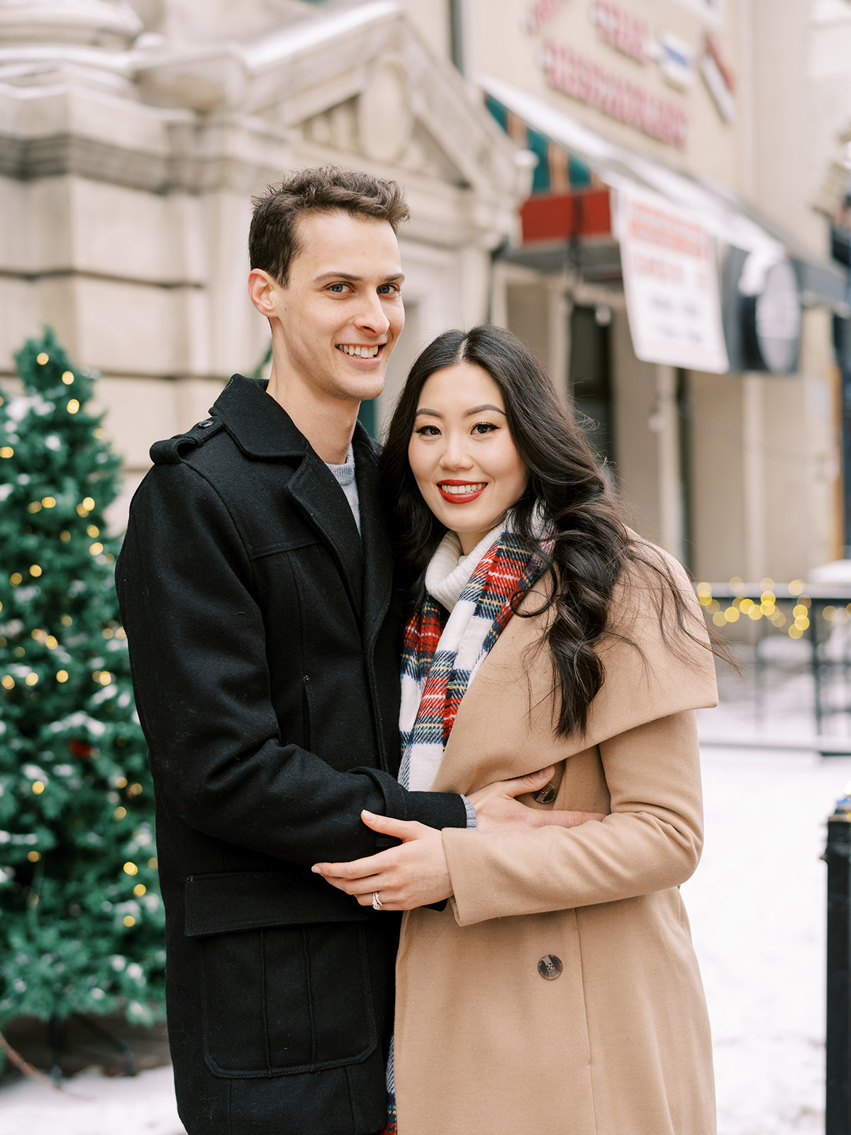 Cute couple posing ideas for downtown engagement session