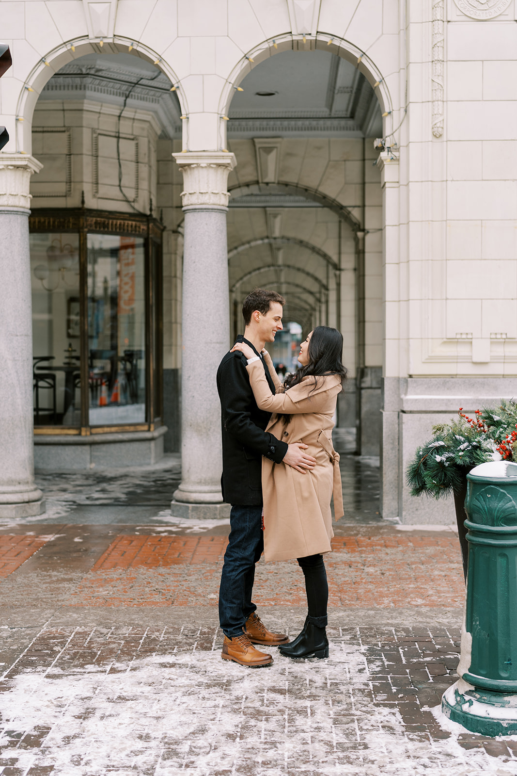 Wintery Christmas Engagement Session in Downtown Calgary