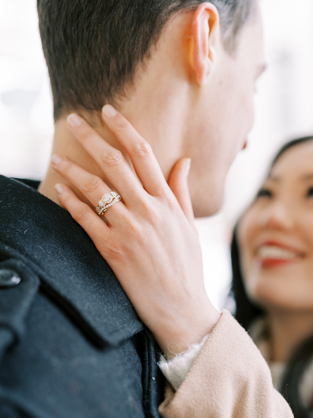 Bride shows off her engagement ring in this cute engagement session pose