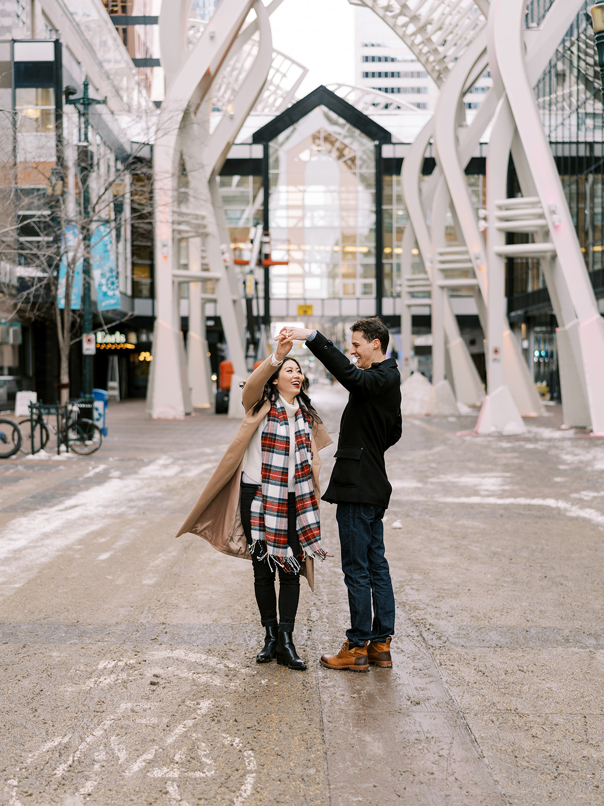 Cute Couples Engagement Session for Winter and Christmas in Downtown Calgary
