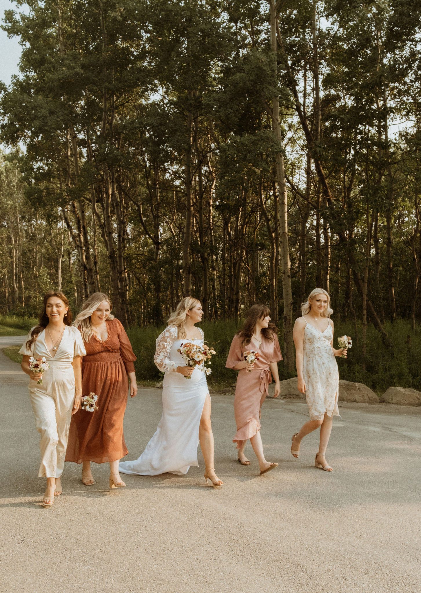 Bridal party outfit ideas, cottage core bridal party looks, peach and dusty pink wedding inspiration