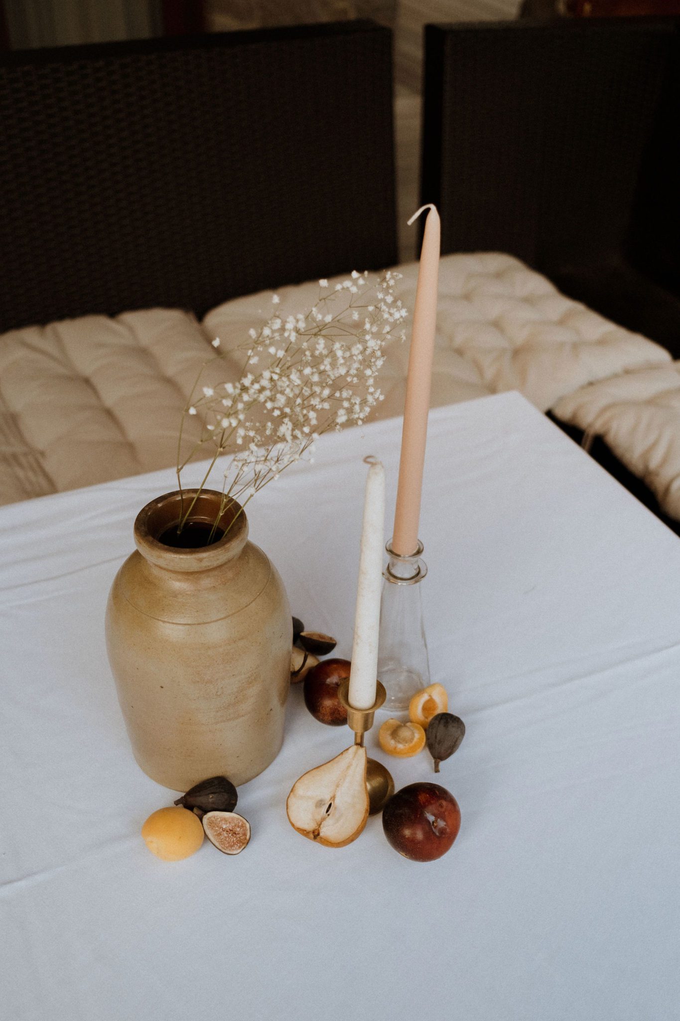 Cottage core wedding inspiration with pear and fig accents, unique wedding decor inspiration