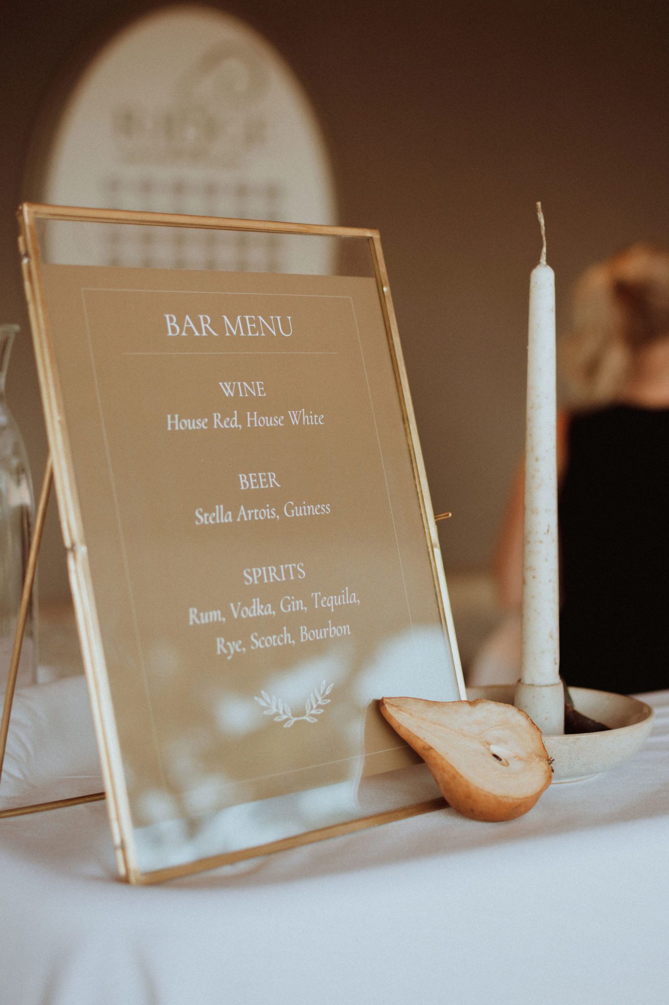 Summer wedding featues bar menu with unique signature cocktails