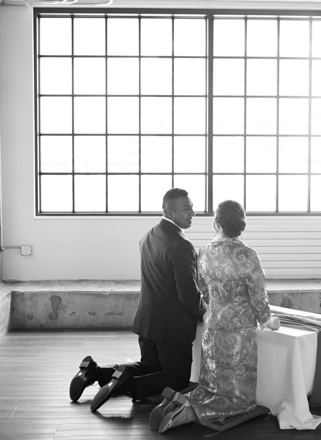 Multicultural wedding inspiration in Vancouver, couple shares intimate moment during tea ceremony