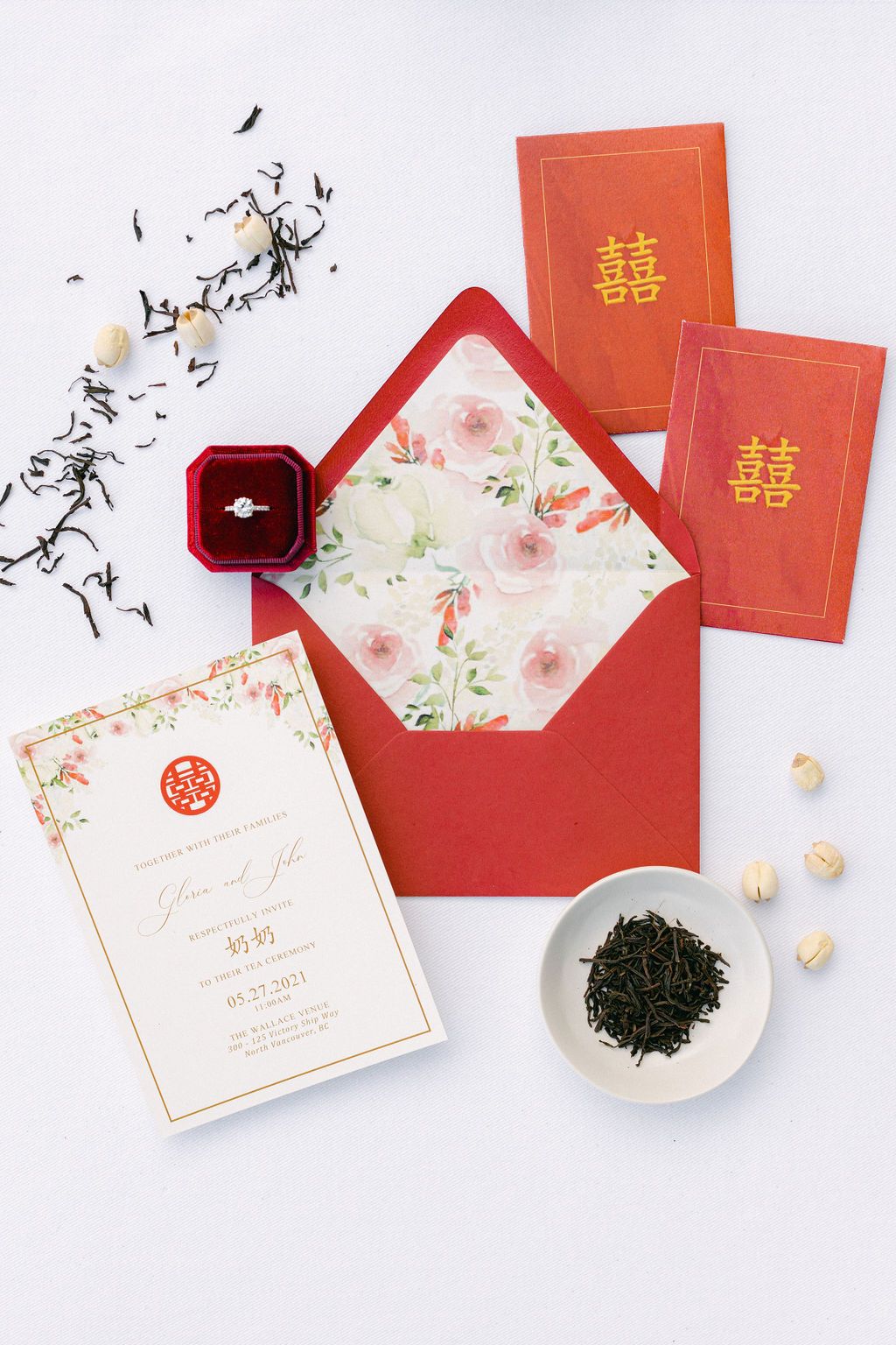 Bright Red Wedding Invitation inspiration at this Asian Traditional meets modern wedding in Vancouver. 