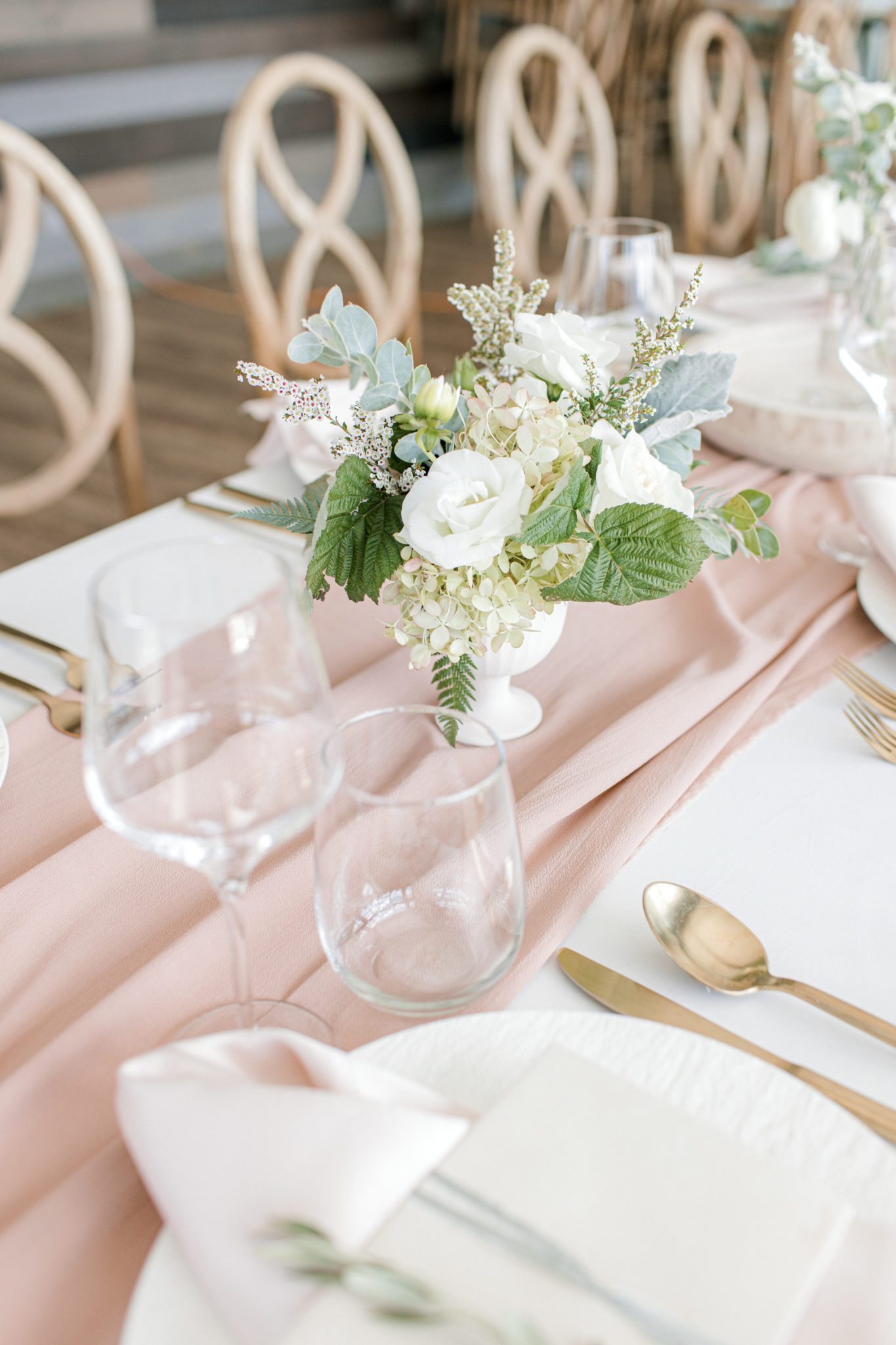 Blush and green wedding accents in Canmore.