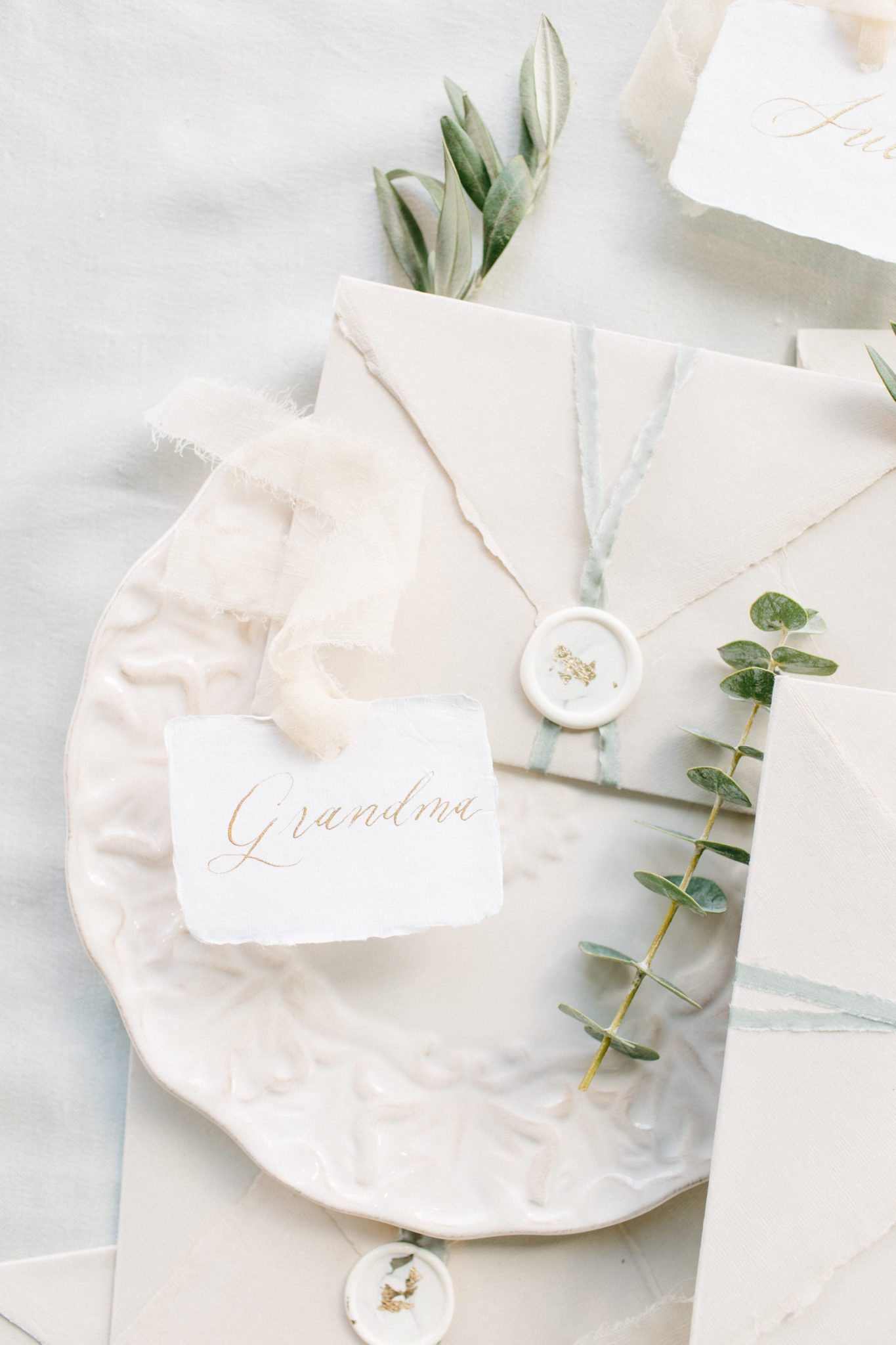 Wedding stationery with green accents at Canmore intimate wedding.