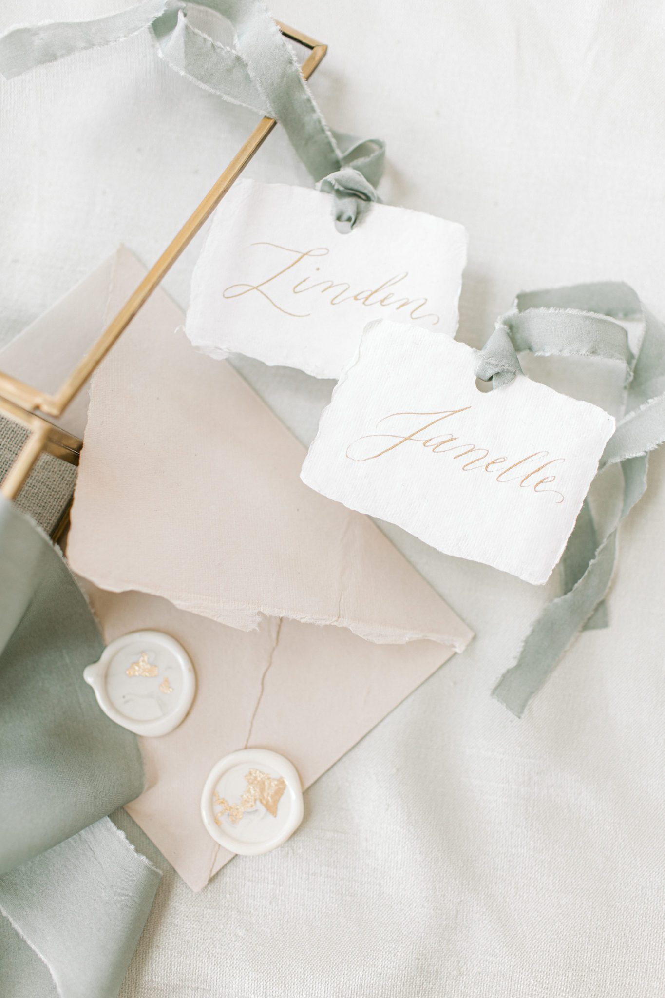 Wedding stationery in blush and green at Canmore intimate wedding. 