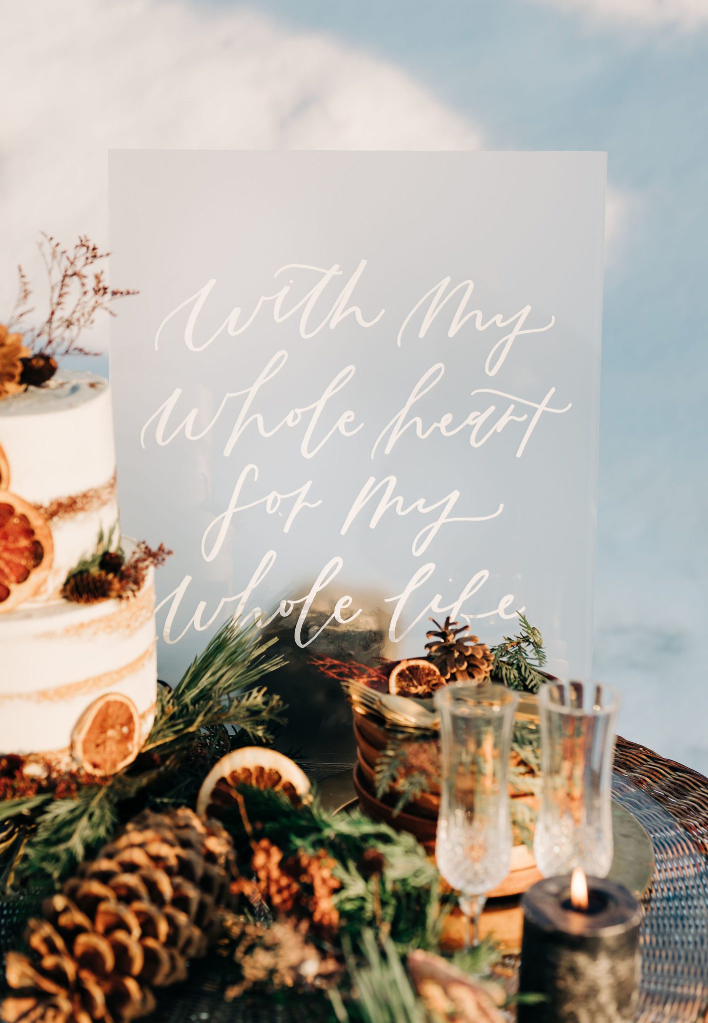 Acrylic calligraphy menu for rustic winter table scape
