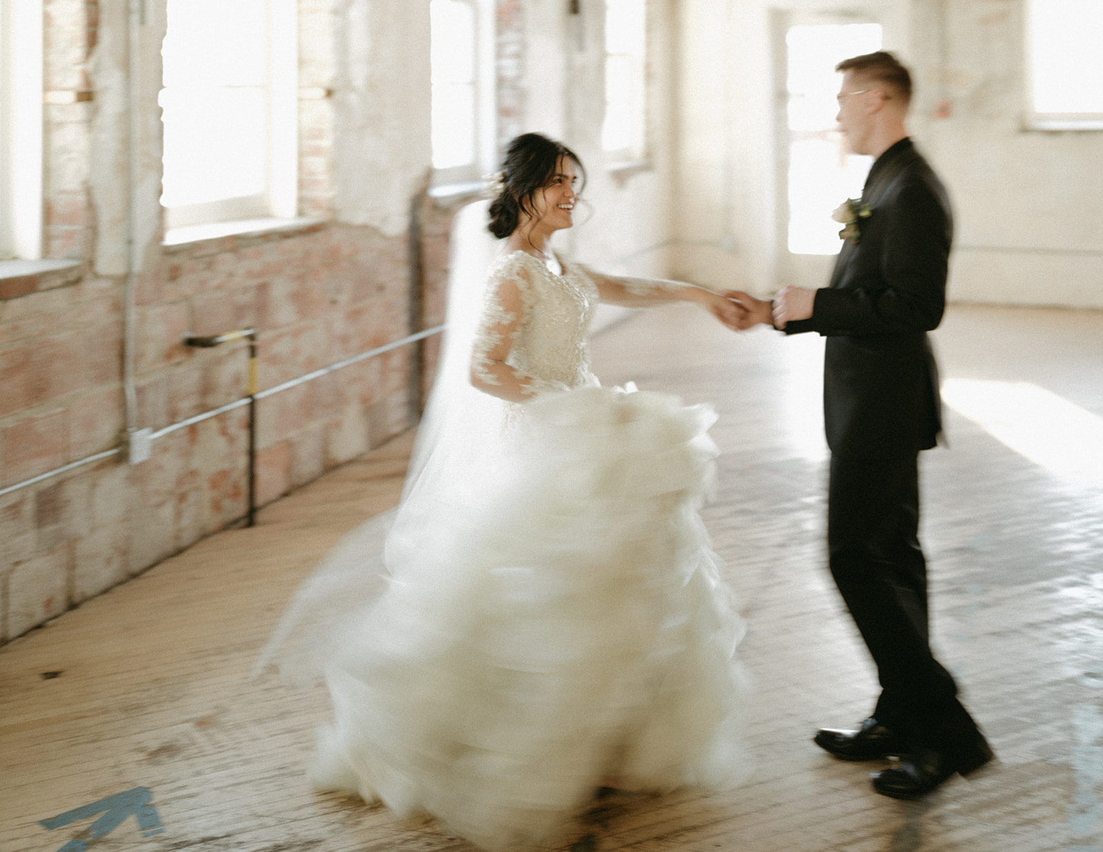 Vintage inspired Saskatoon wedding, blurry photography trends, vintage inspired wedding with ruffled gown