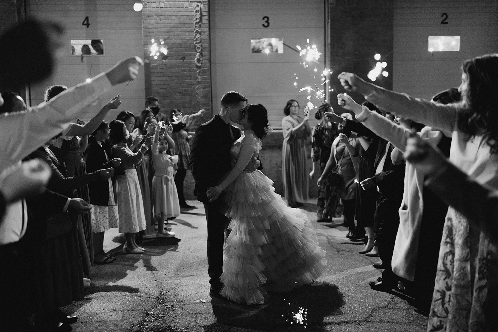 Vintage inspired wedding with sparkler sendoff, wedding sendoff inspiration, black and white photography trends