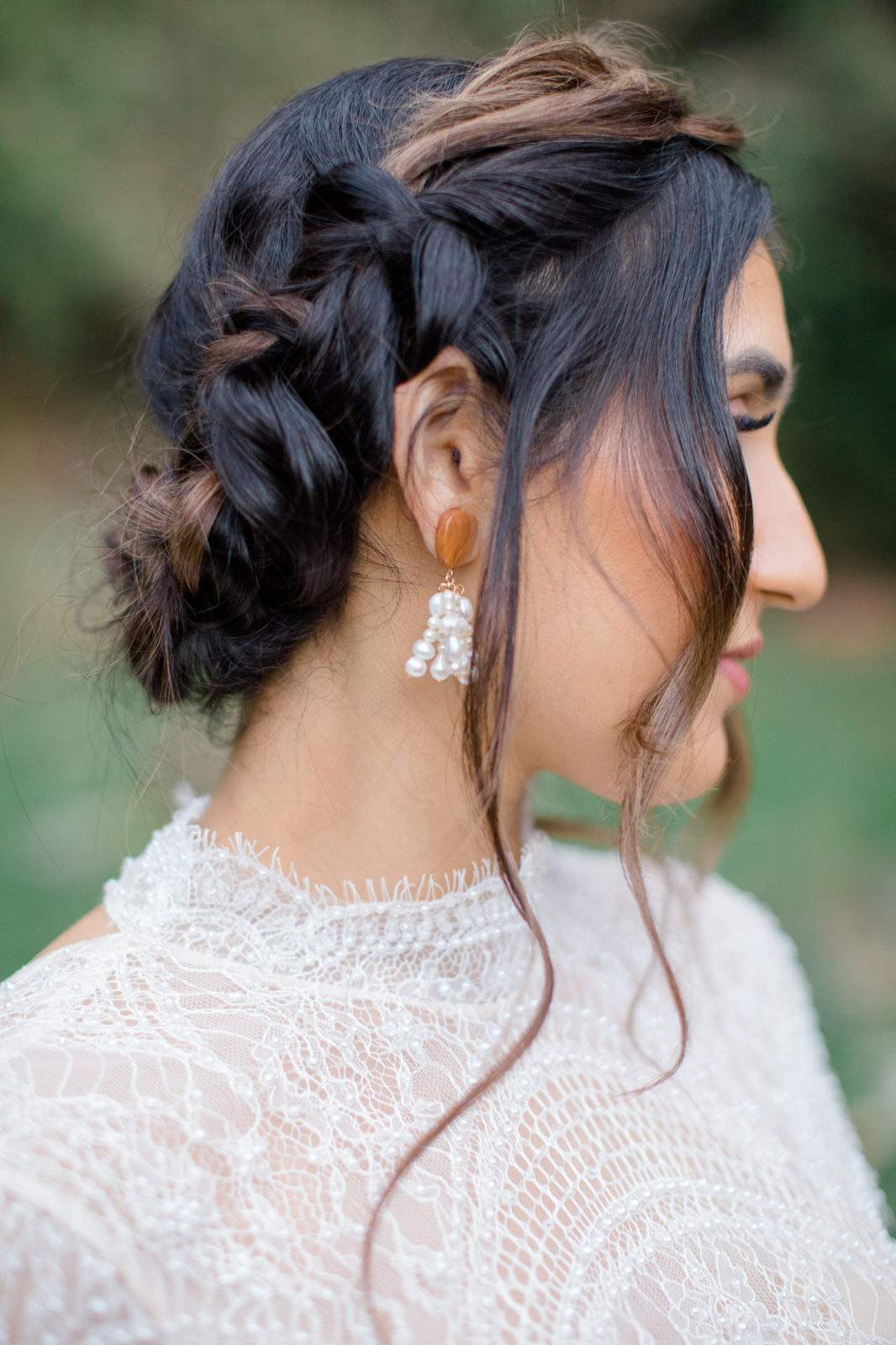 high-neck lace wedding gown, bridal portraits, uniq