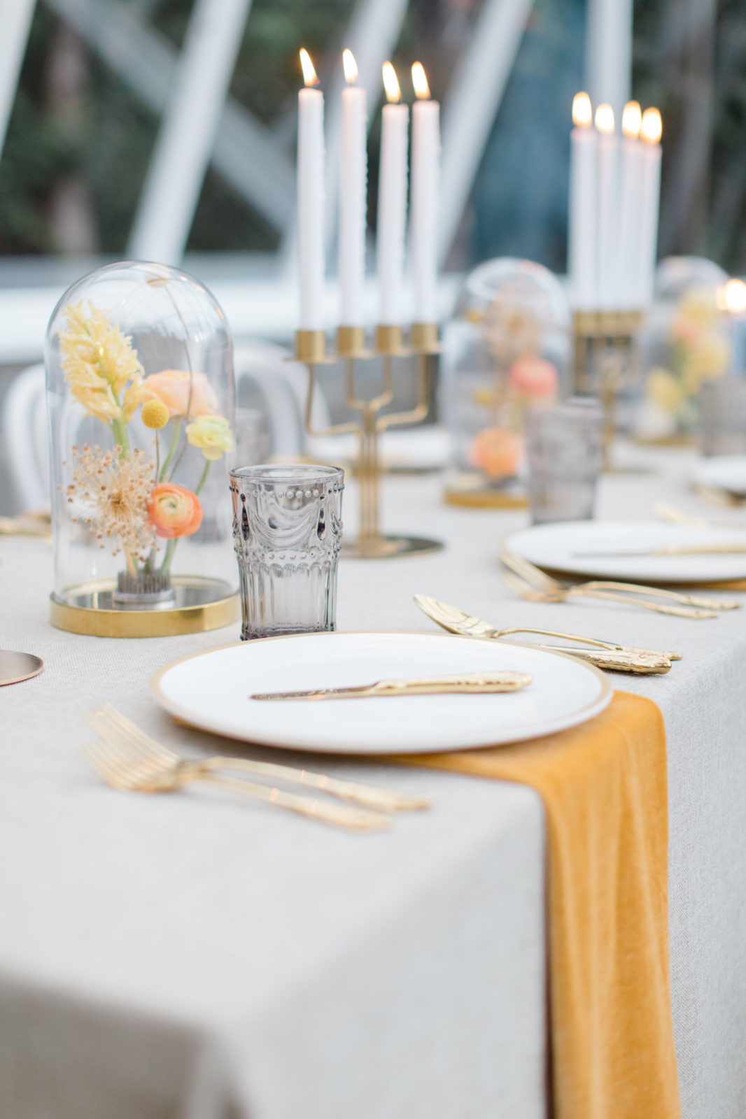 Wedding reception layout, grey and gold wedding tableware