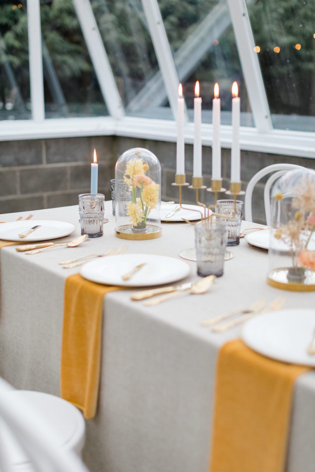 Greenhouse wedding inspiration, location: Abbotsford BC, whimsical, vintage meets modern, fall wedding inspiration, gold and grey wedding table