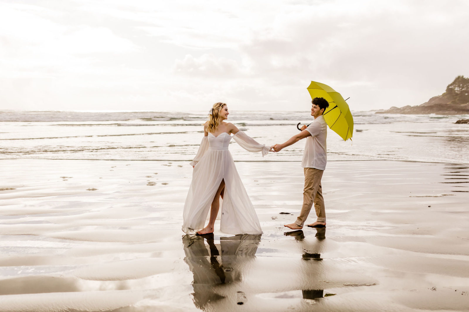 Creative engagement session on beaches of Tofino, beach portraits, beach engagement