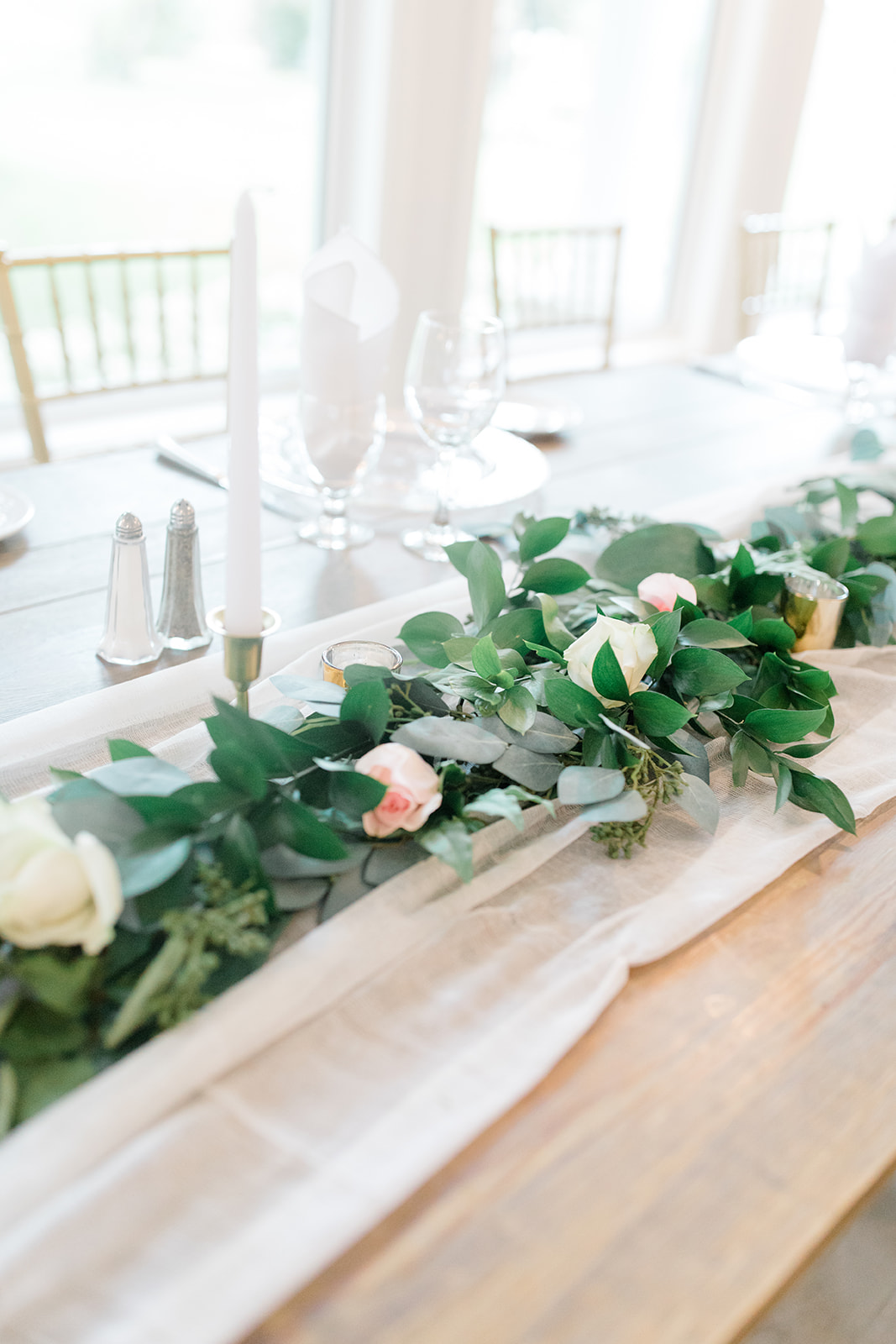 Wedding reception, wedding table arrangement, wedding decor, modern wedding inspiration, blush and greenery table accents