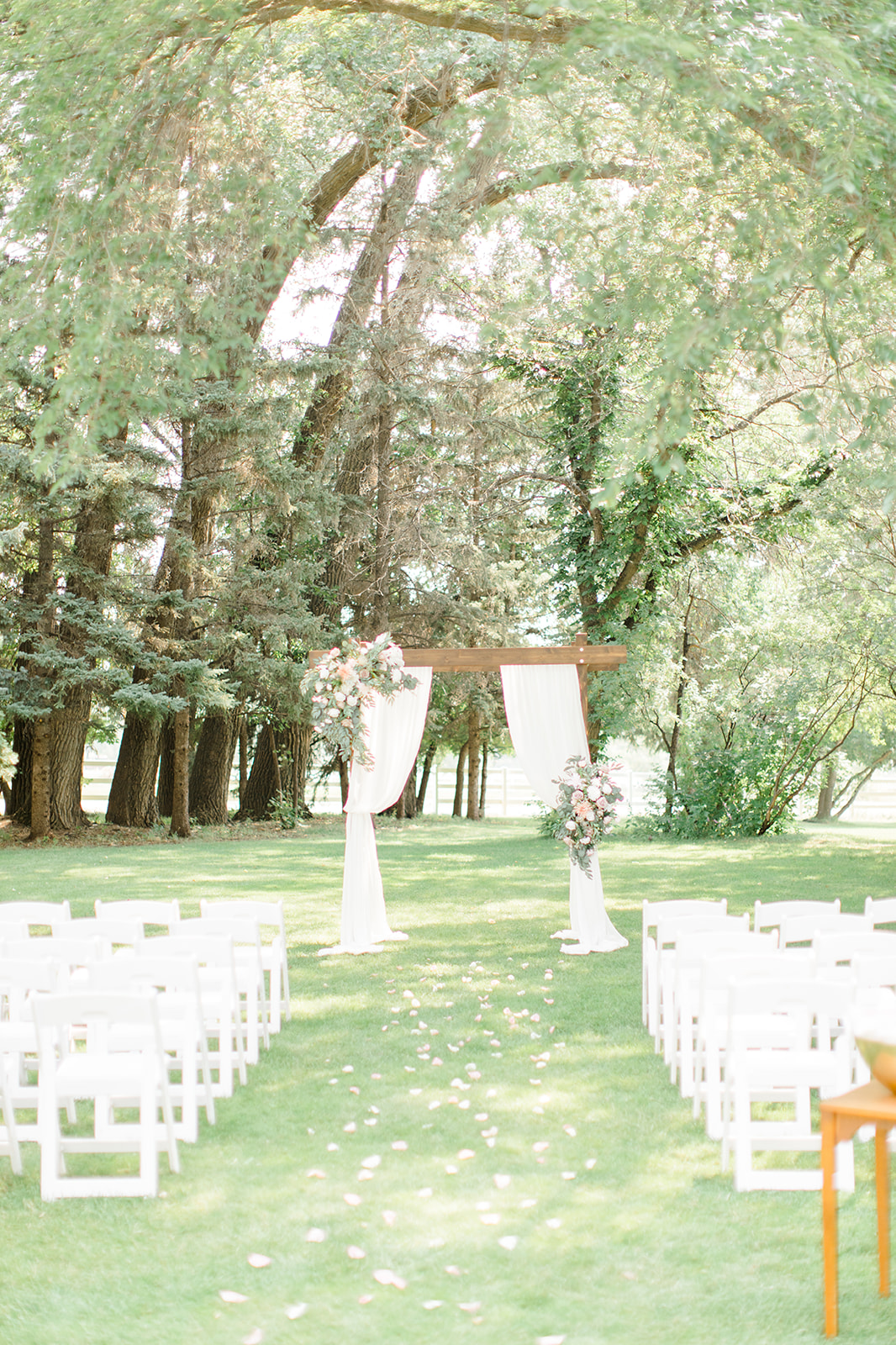 Outdoor wedding setup, outdoor summer wedding, estate wedding inspiration, blush and greenery, wedding archway