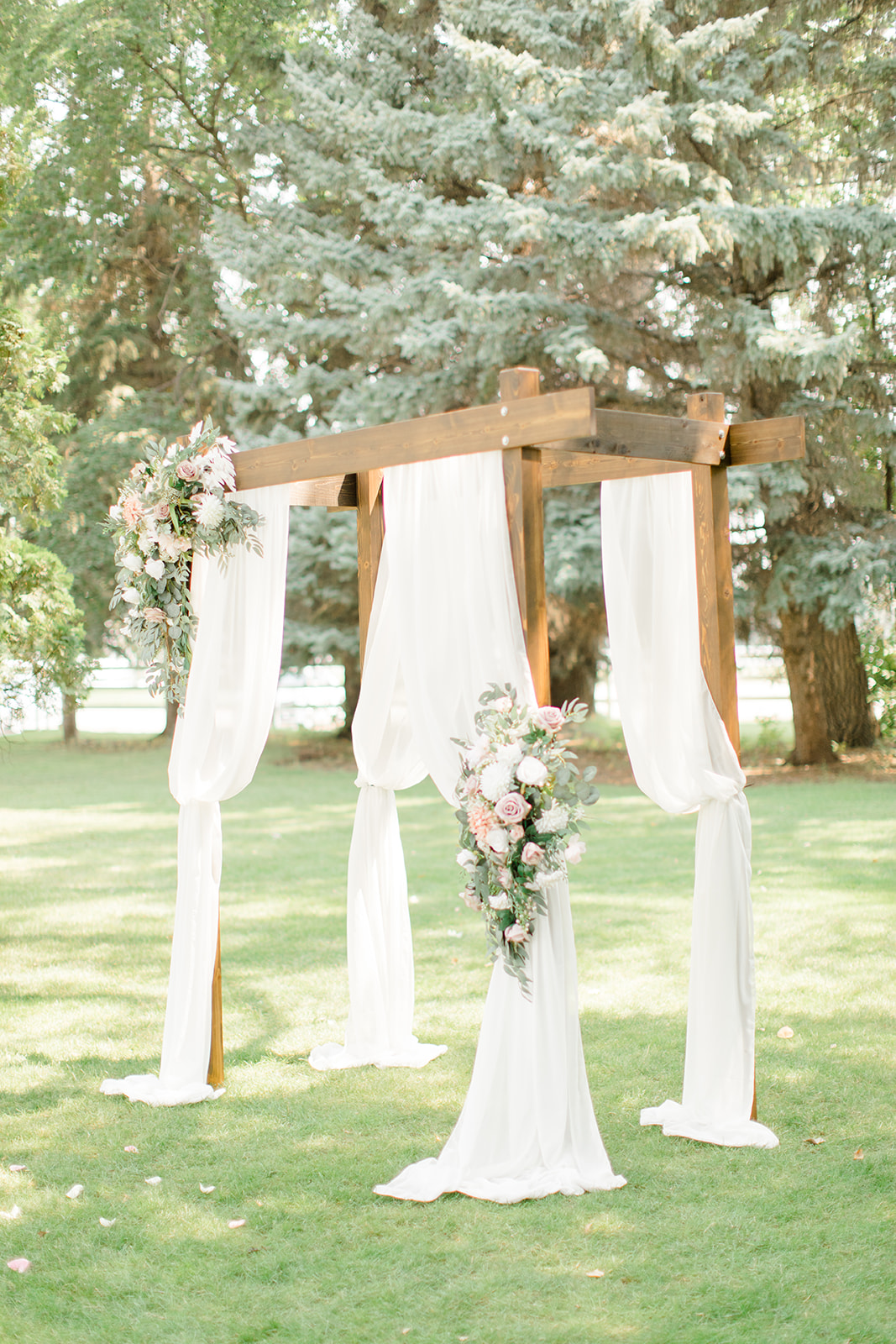 Outdoor wedding setup, outdoor summer wedding, estate wedding inspiration, blush and greenery, wedding archway
