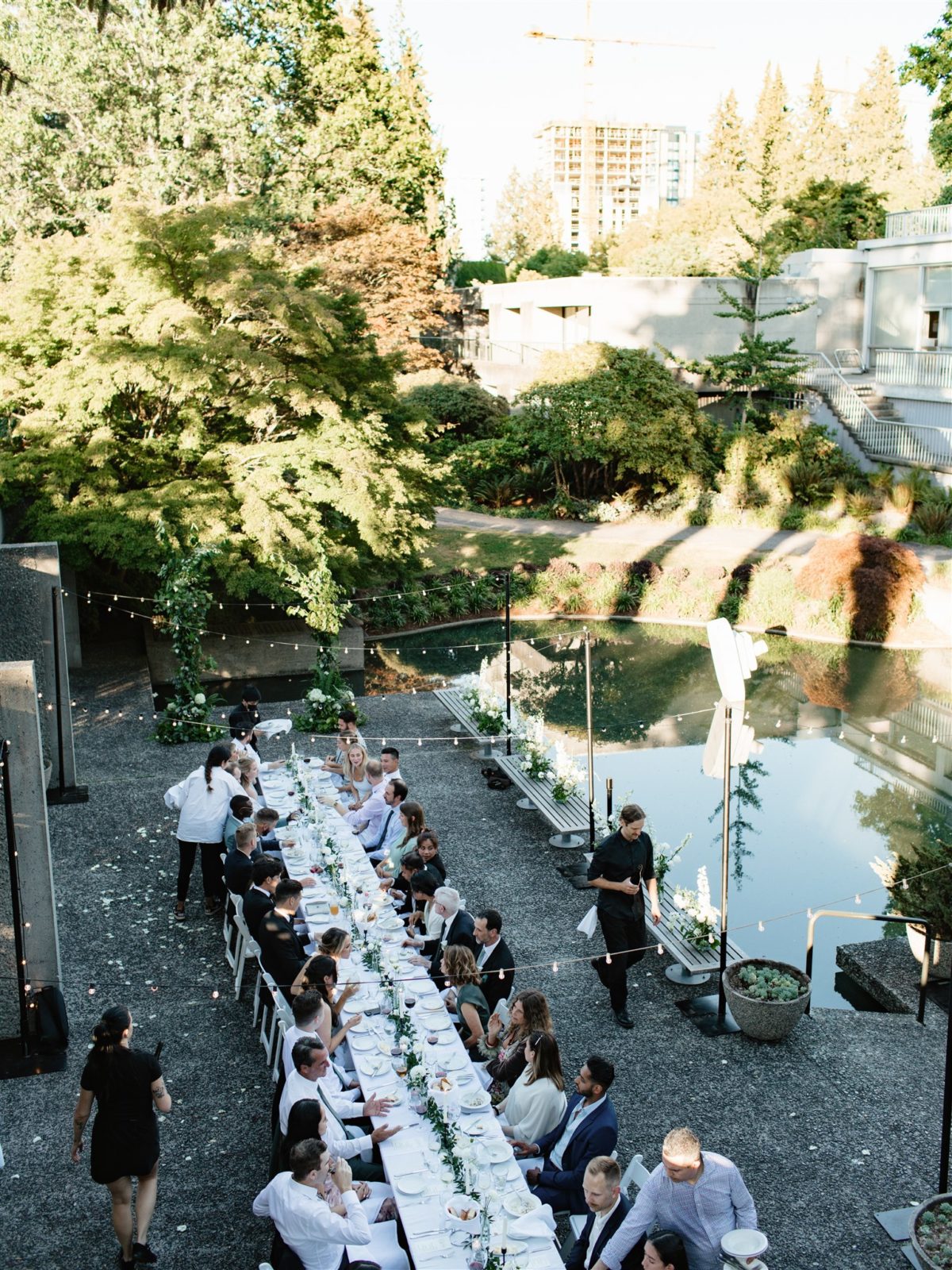 outdoor wedding reception, outdoor ceremony inspiration, outdoor dinner, green black and white wedding colour palette, alfresco dining