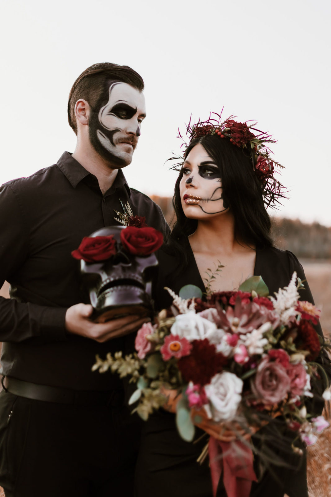 Moody Halloween Photography, moody wedding inspiration, halloween wedding inspiration, Halloween costume, Halloween makeup